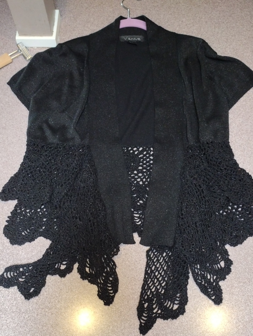Vintage Black Sparkly Gothic Crochet Drape Cardigan Shrug